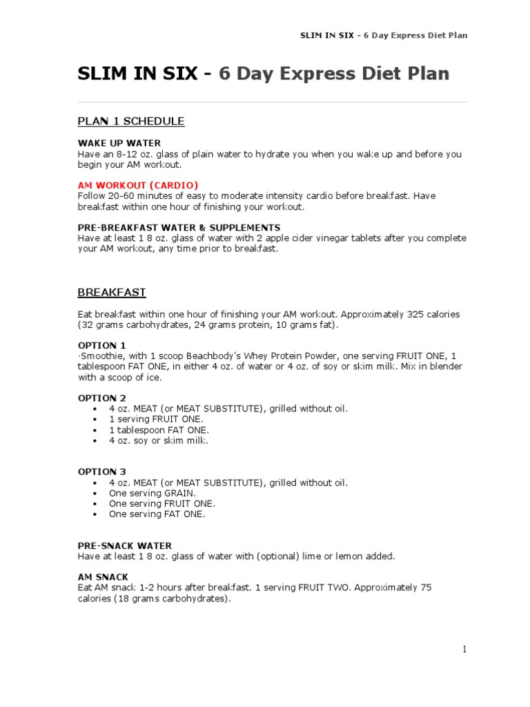 Slim In 6 Diet Express Diet Plan | Pdf