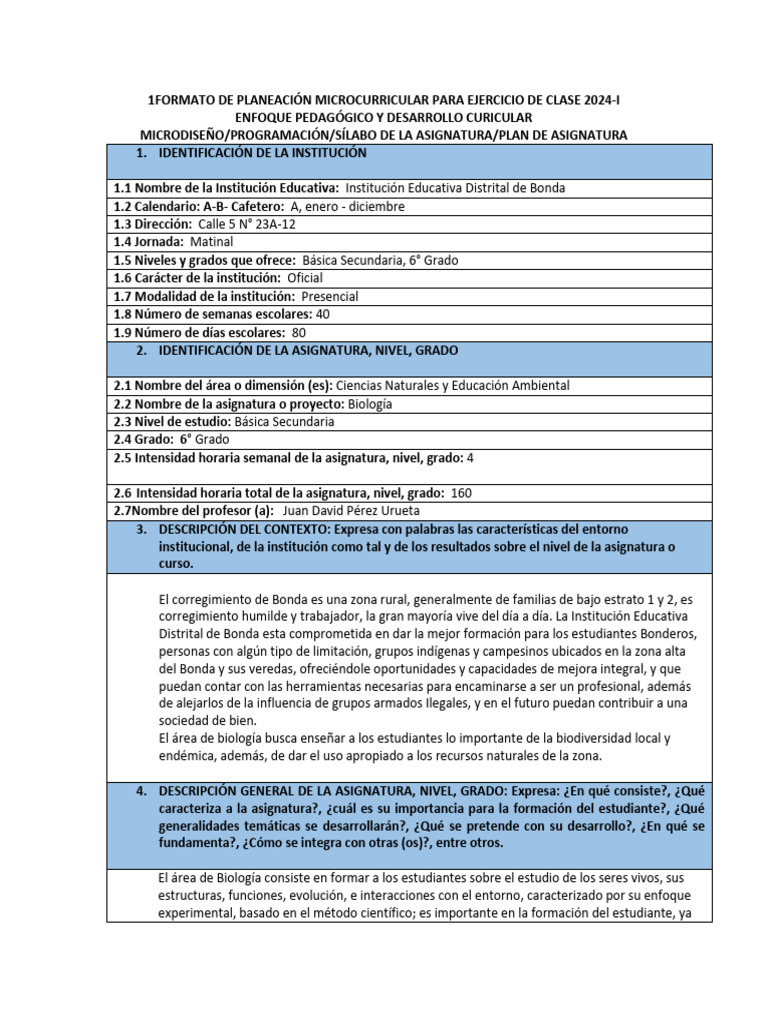 Formato Planeacion | PDF | Plan de estudios | Evaluación