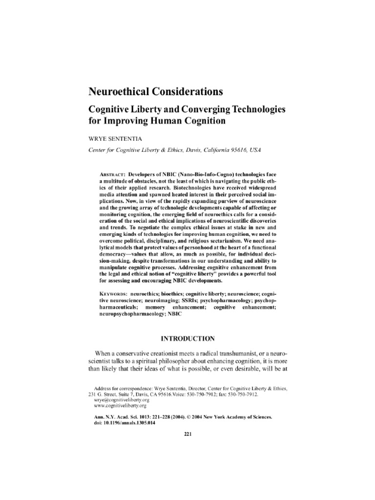 Neuroethics and Cognitive Liberty | PDF | Mind | Neuroscience