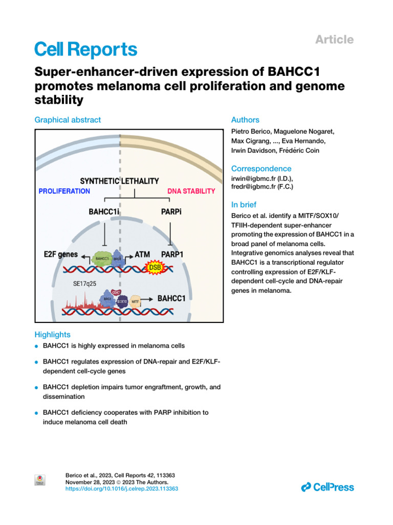 BAHCC1- Cell Reports | PDF | Melanoma | Gene Expression