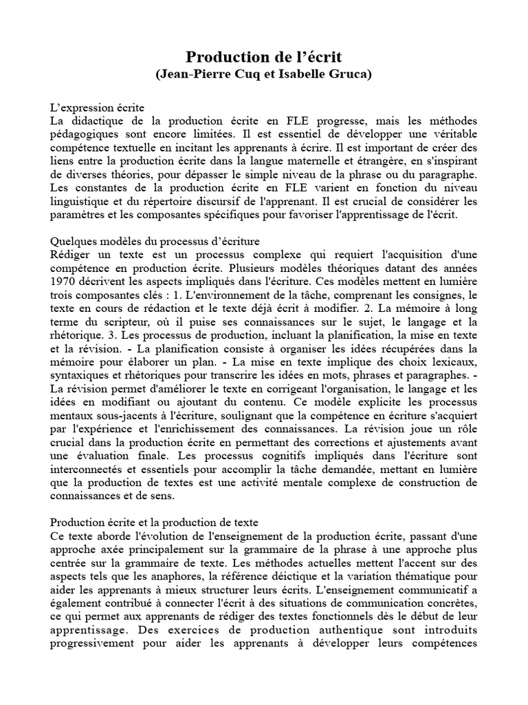 Compétences en production écrite FLE | PDF | Pédagogie | Apprentissage