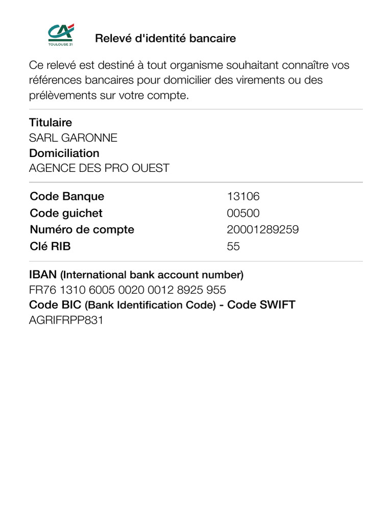 RIB et IBAN du Crédit Agricole | PDF