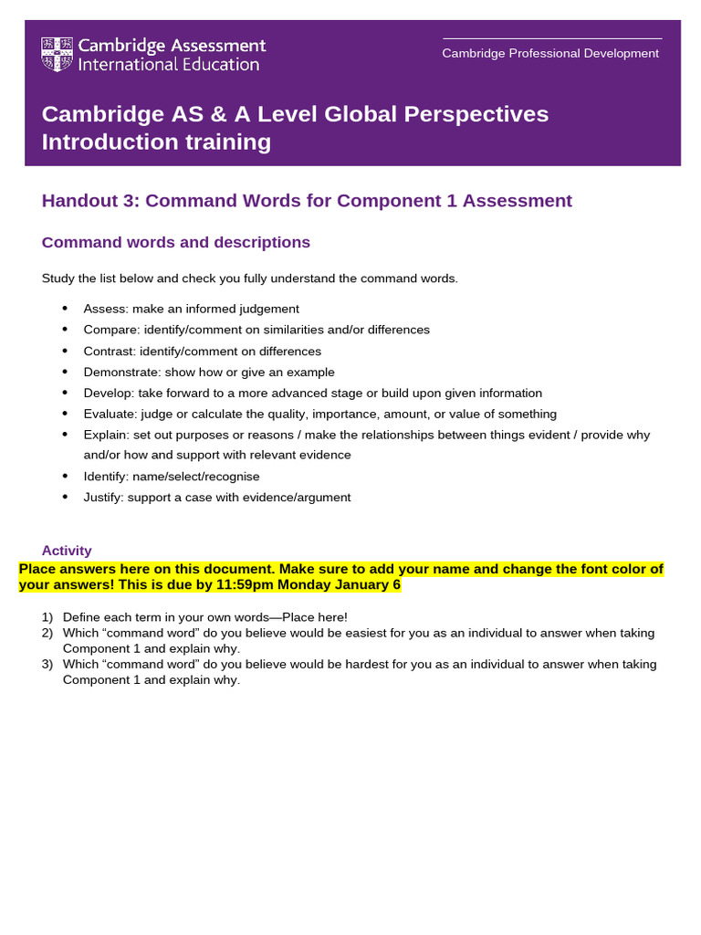 Week 18 Command Words | PDF
