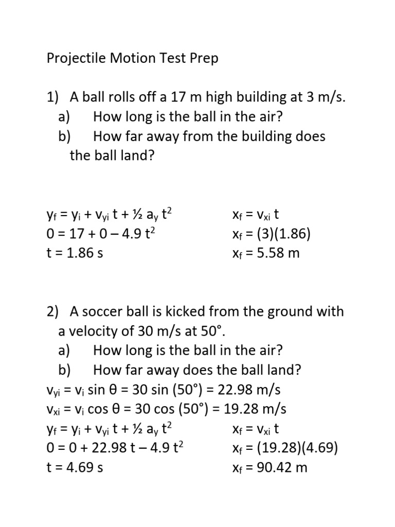 Projectile Motion Practice Problems | PDF