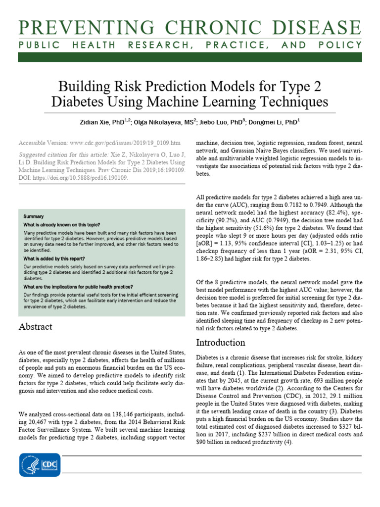 Machine Learning Models for Diabetes Risk | PDF | Diabetes | Machine ...