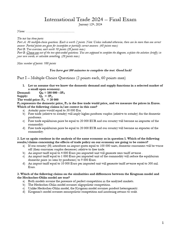 Trade Test 2023 B - Sample | PDF | Non Tariff Barriers To Trade | Tariff