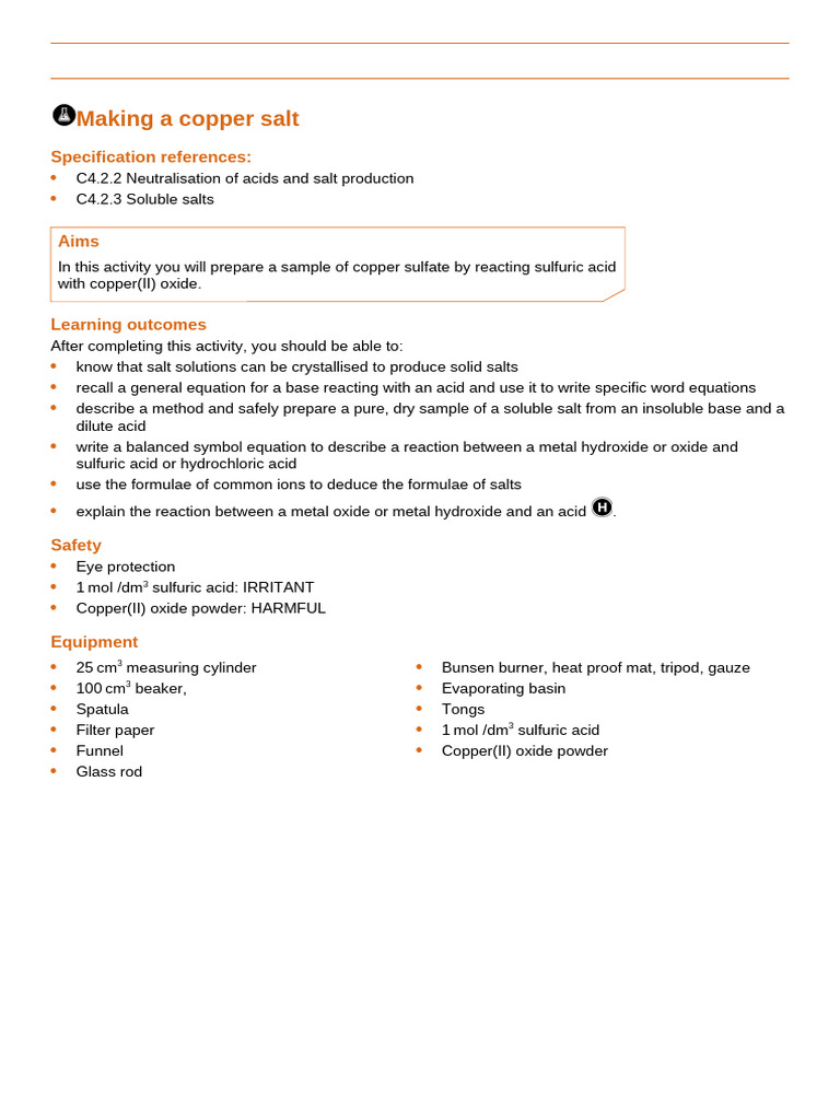 Preparing Copper Sulfate Crystals | PDF | Salt (Chemistry) | Acid