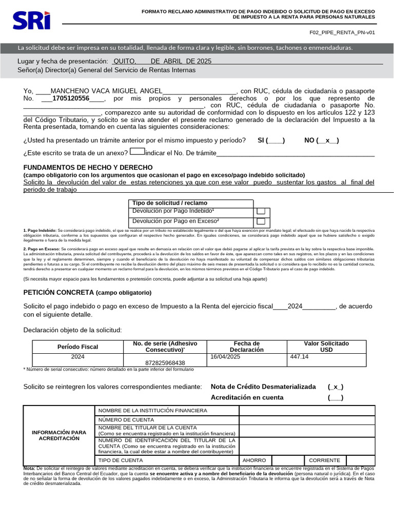 Impuesto A La Renta para Personas Naturales No Obligadas A LL | PDF ...