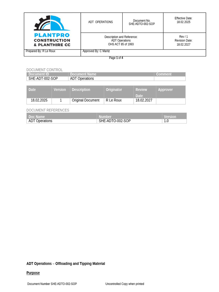 ADT Operations Safety Guidelines | PDF | Personal Protective Equipment ...