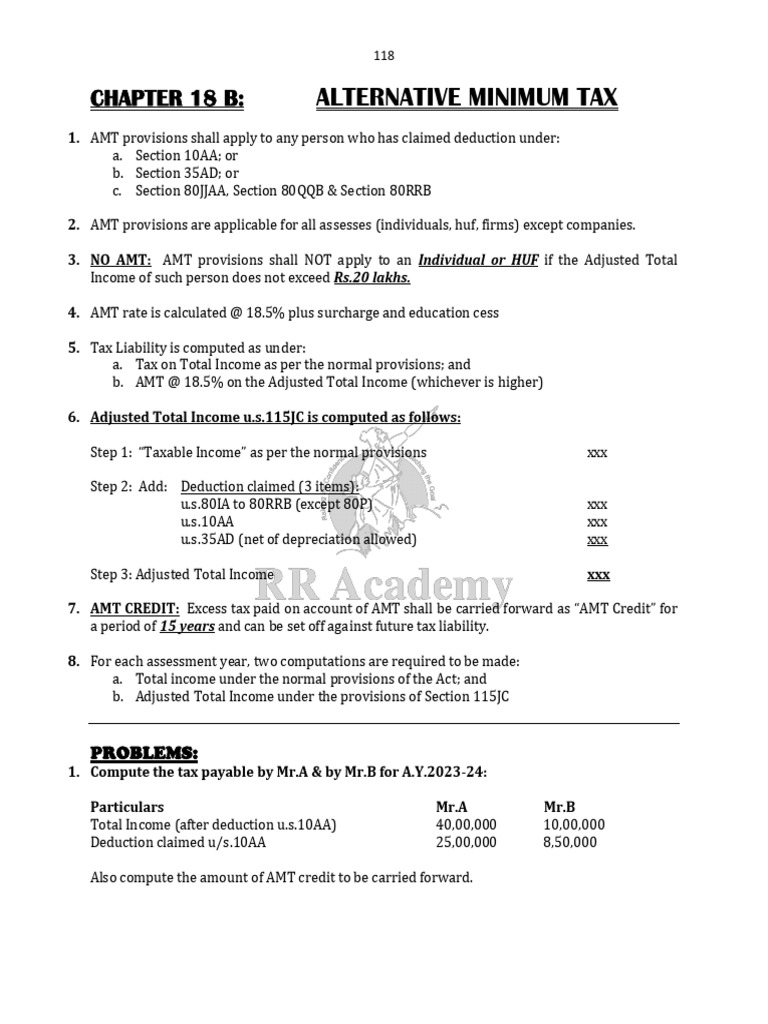 AMT Provisions and Deductions Overview | PDF | Alternative Minimum Tax ...