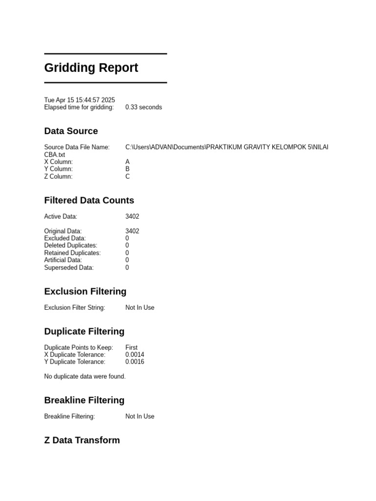 Gridding Report: Data Analysis Summary | PDF | Mean | Errors And Residuals