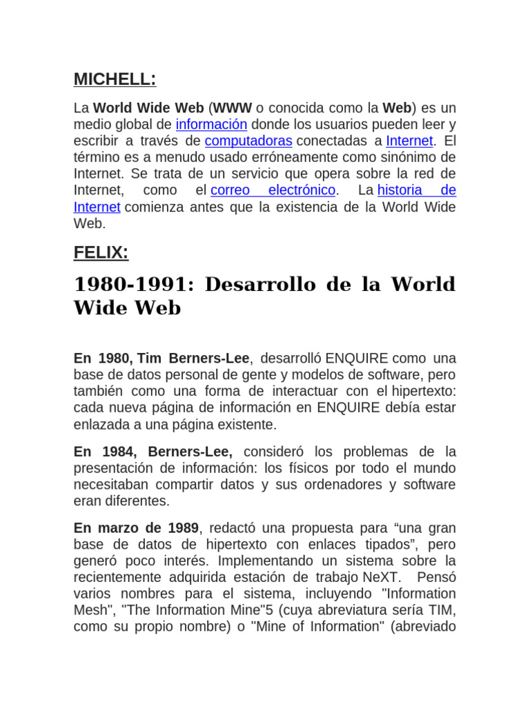 Historia y evolución de la World Wide Web | PDF | Red mundial ...