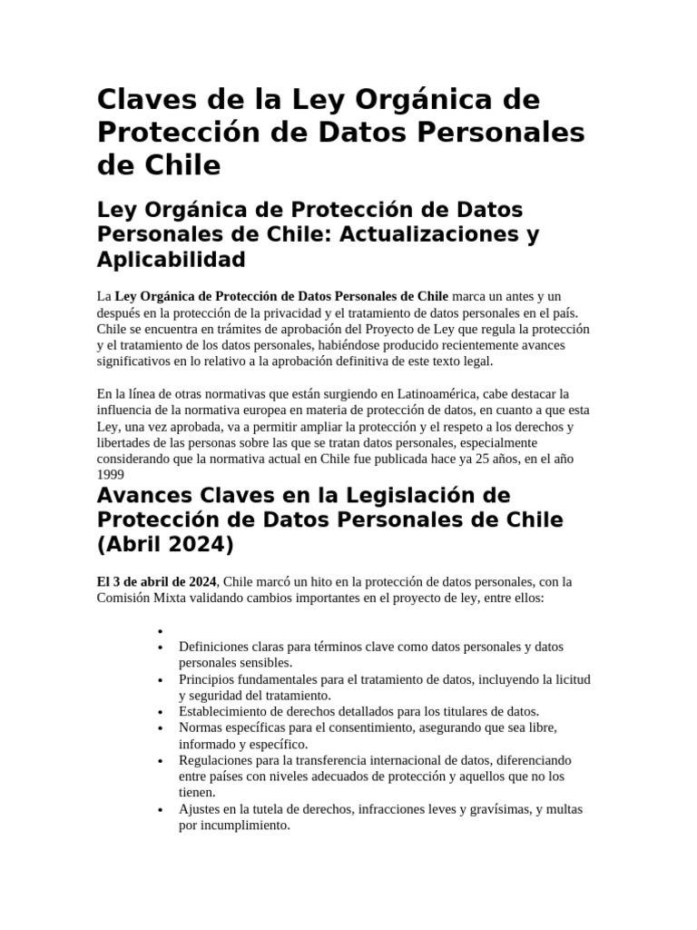 Ley de Protección de Datos en Chile 2024 | PDF | Justicia | Crimen y ...