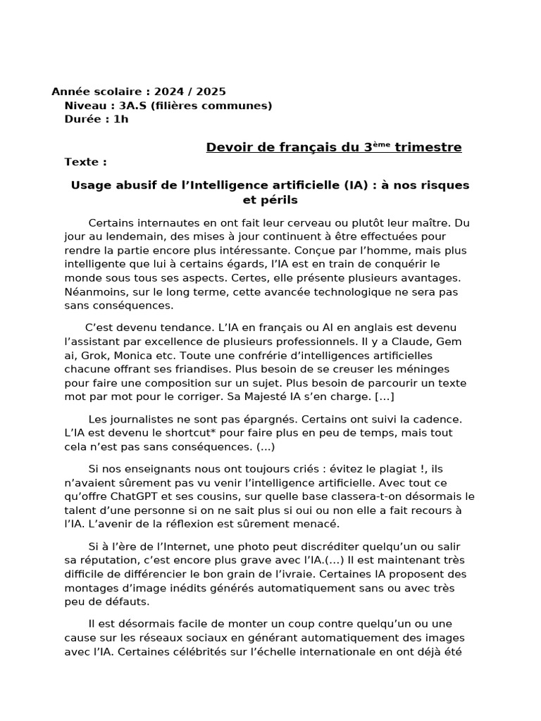 Impact de l'IA sur la société moderne | PDF | Intelligence artificielle ...