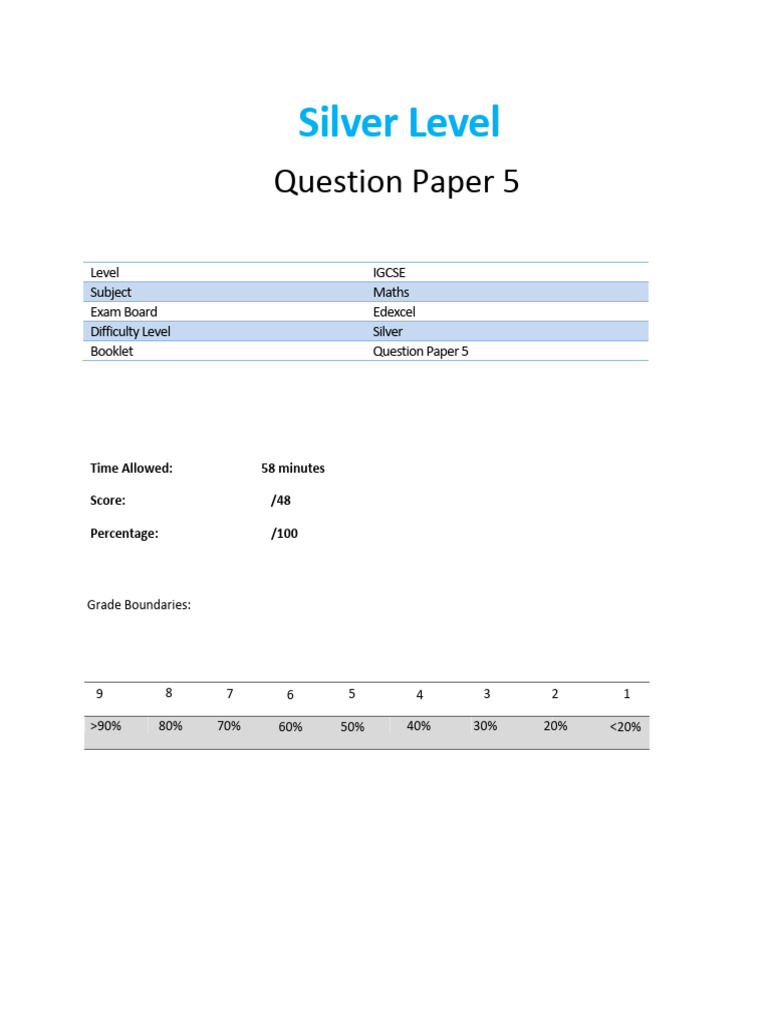 IGCSE Maths Silver Level Paper 5 | PDF | Mathematics | Mathematical Objects