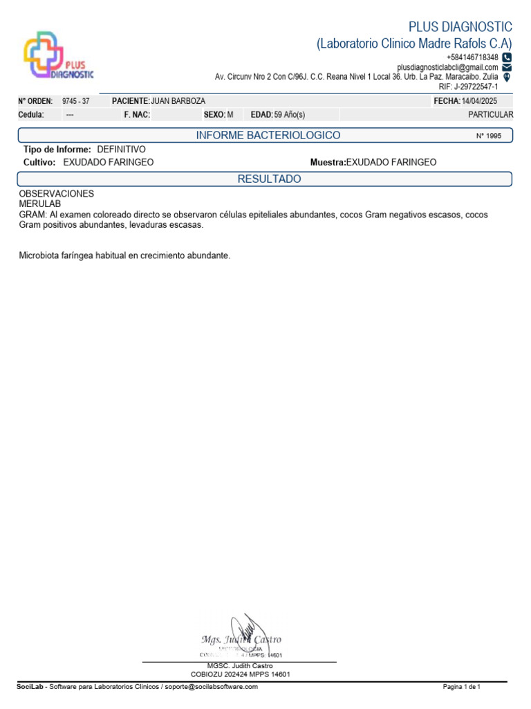 Orden 9745 Control 3672 Informe Bacteriologico 1995 JUAN BARBOZA | PDF