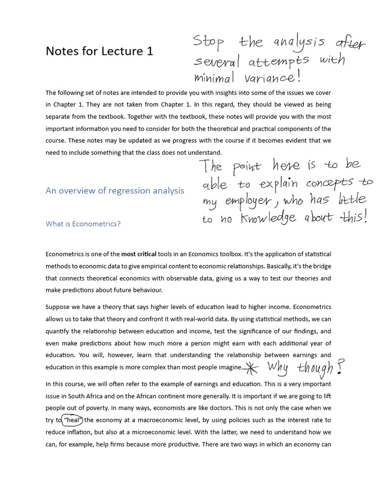 Econometrics+Notes+Lecture+1 | PDF | Regression Analysis | Probability ...