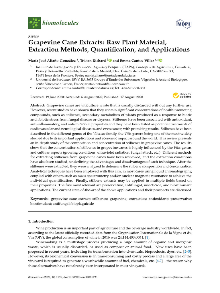 Grapevine Cane Extracts: Methods & Uses | PDF | Vitis | Phenolic ...