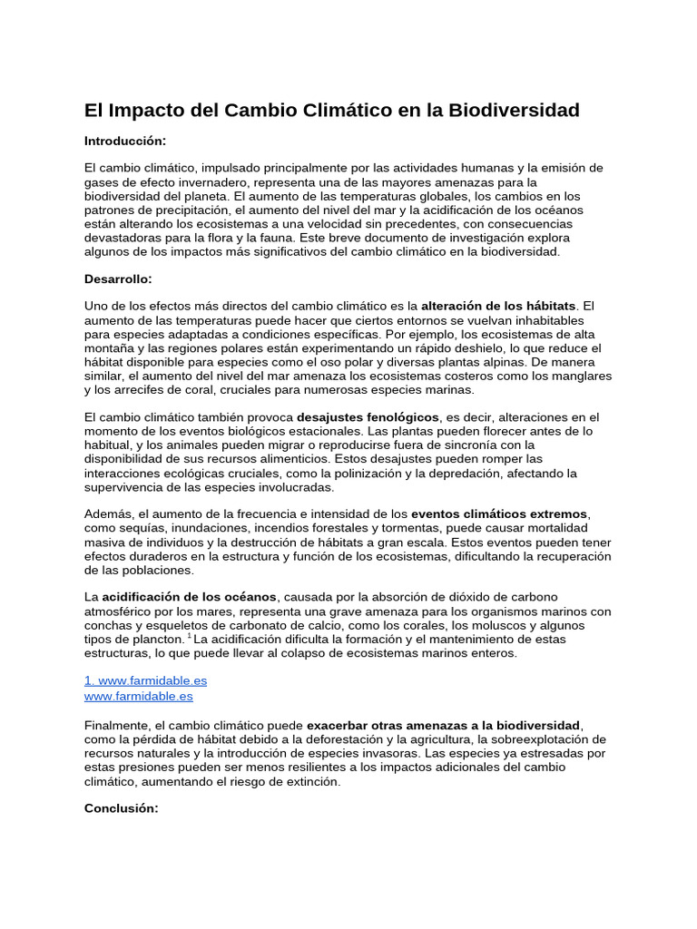El Impacto Del Cambio Climático en La Biodiversidad | PDF | Cambio ...