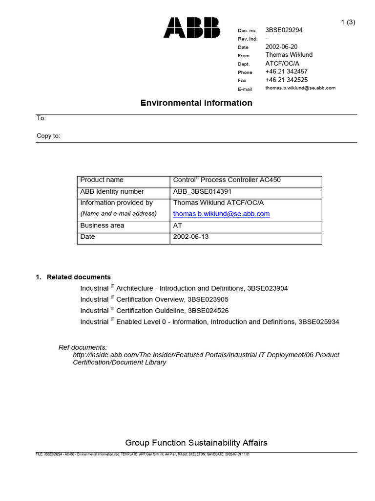 3BSE029294 en Advant Controller 450 - Environmental Information | PDF ...