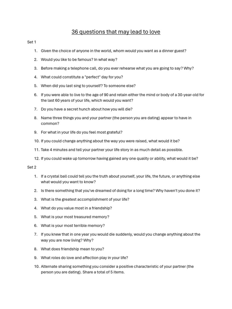 36 Questions to Foster Love | PDF