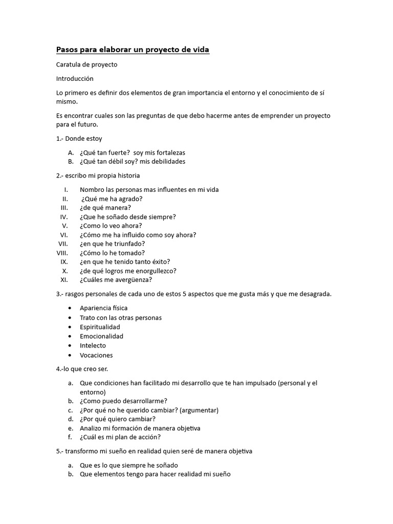 Pasos para crear un proyecto de vida | PDF