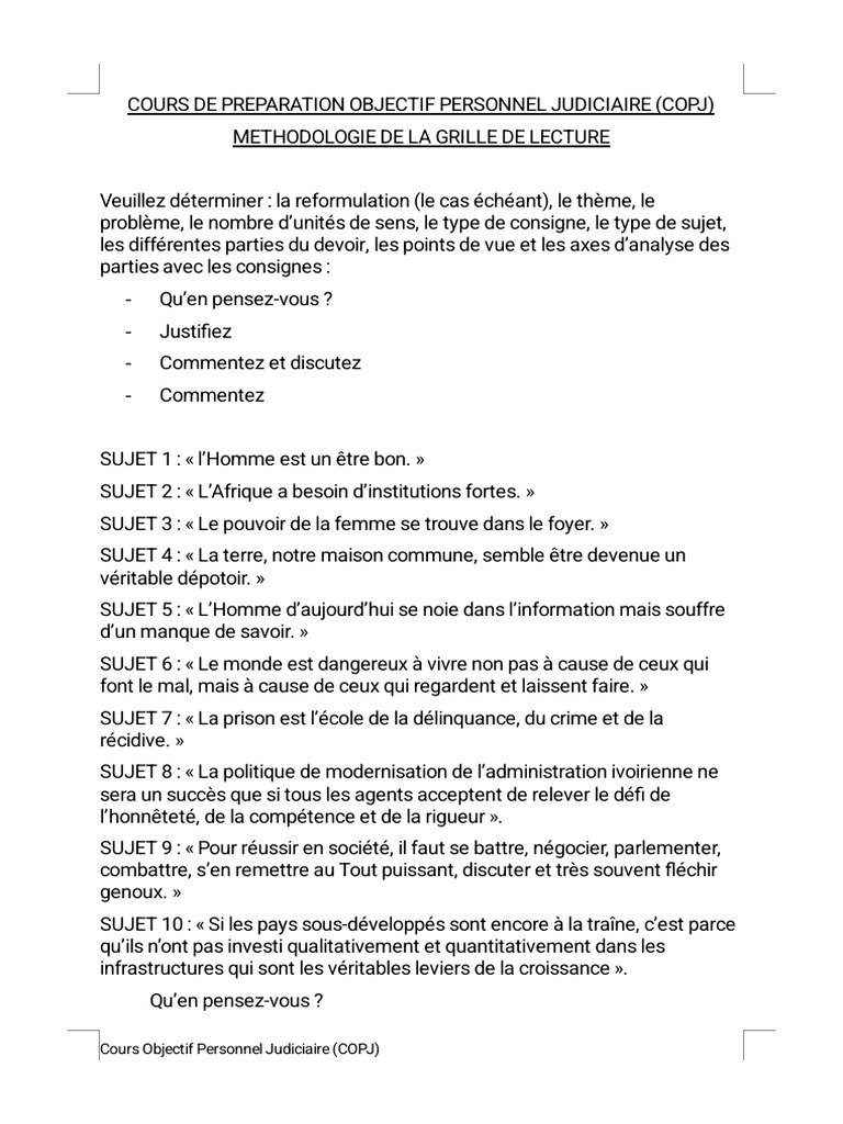 Comprendre le COPJ : Méthodologie et Sujets | PDF | Paix