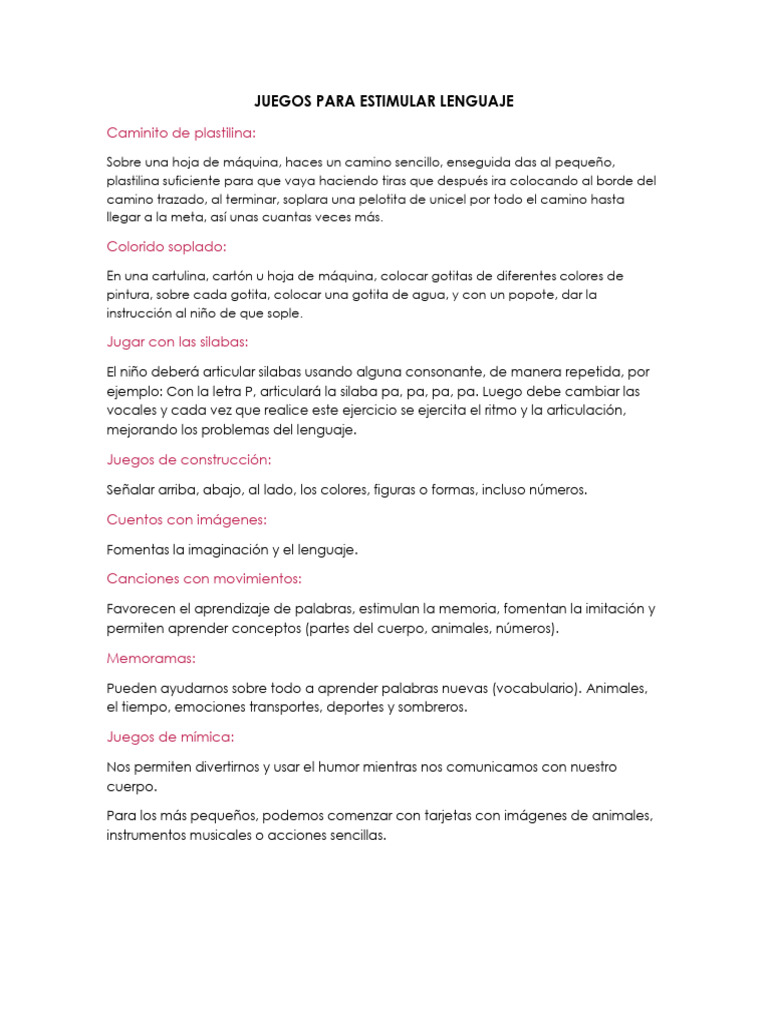 Juegos para Estimular el Lenguaje Infantil | PDF | Cognición