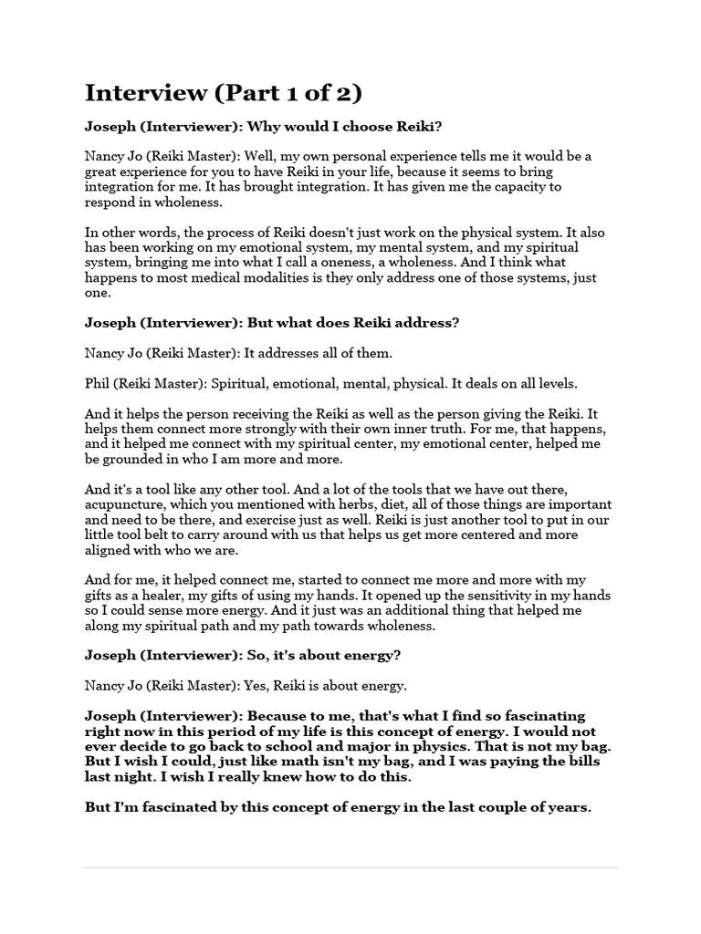 Transcription - Interview Part 1 of 2 | PDF | Anger | Reiki