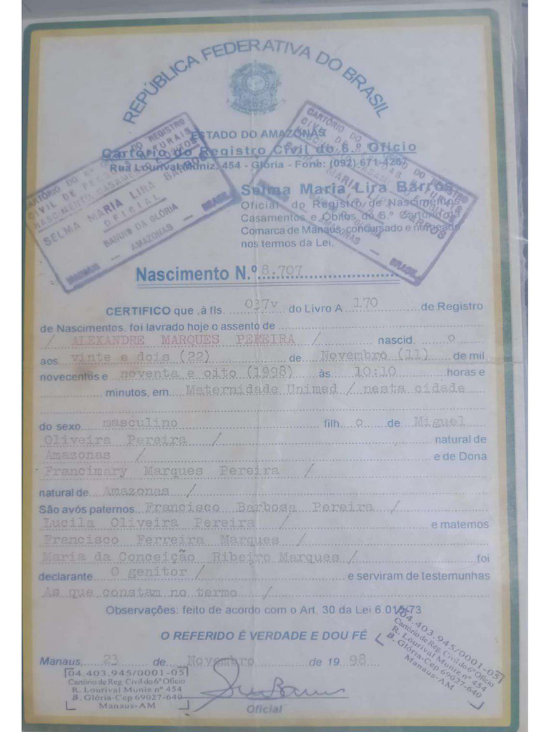 Certidão de Nascimento | PDF