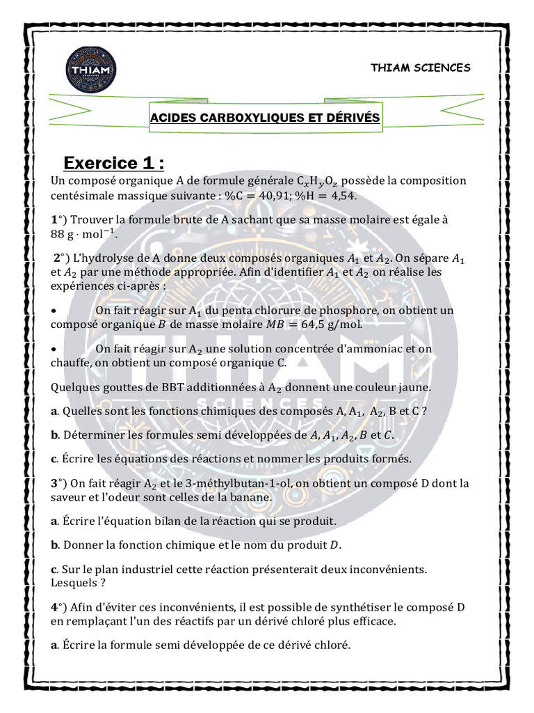 Exercice de chimie organique et réactions | PDF | Ester | Hydroxyde de ...