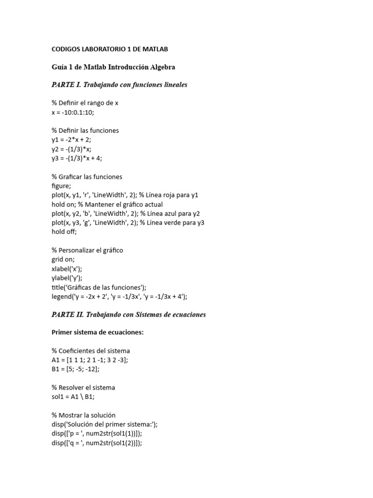 Códigos de Matlab para Álgebra | PDF | Factorización | Ecuaciones