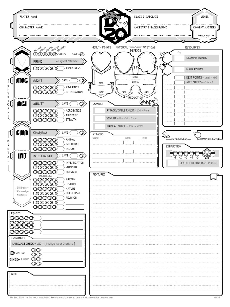 DC20 Character Sheet Overview | PDF | Clothing | Fashion