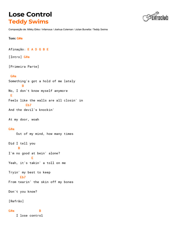 Teddy Swims - Lose Control Chords | PDF