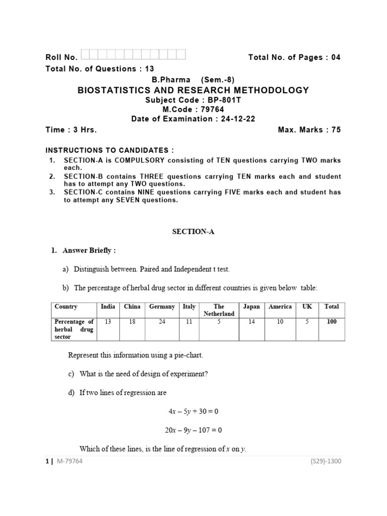 Bpharma 8 Sem Biostatistics and Research Methodology 79764 Dec 2022 ...