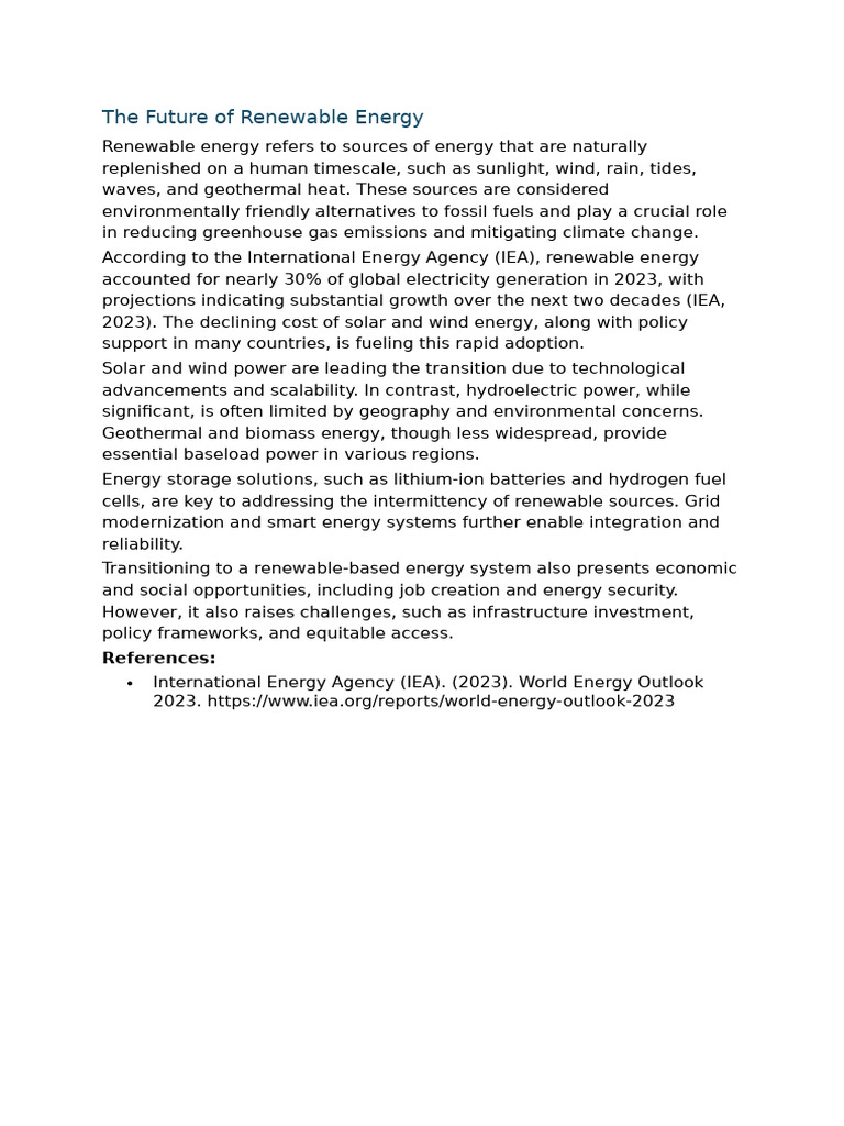 Future of Renewable Energy | PDF