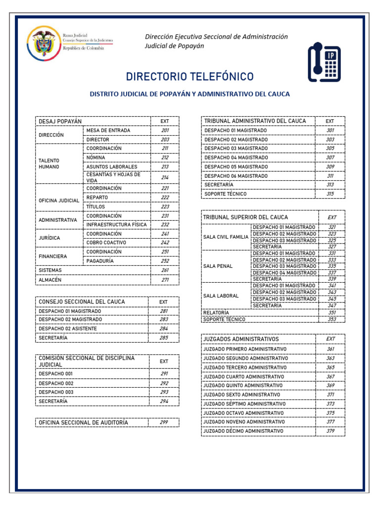 Directorio Juzgados Popayán 2023 | PDF