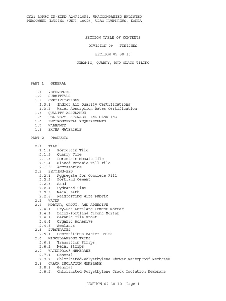 Flashed Quarry Tile Specifications | PDF | Tile | Concrete