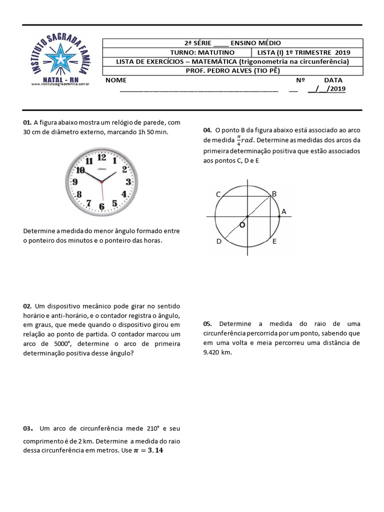 Exercícios de Trigonometria na Circunferência | PDF | Círculo | Curva
