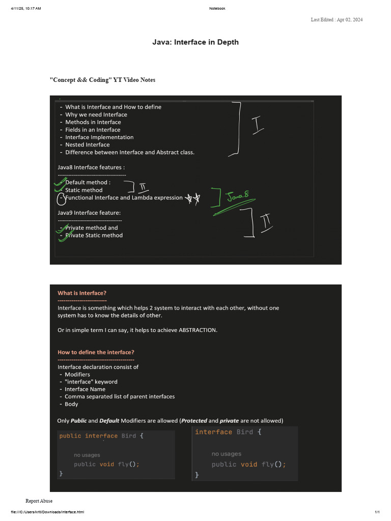 In-Depth Java Interface Notes | PDF
