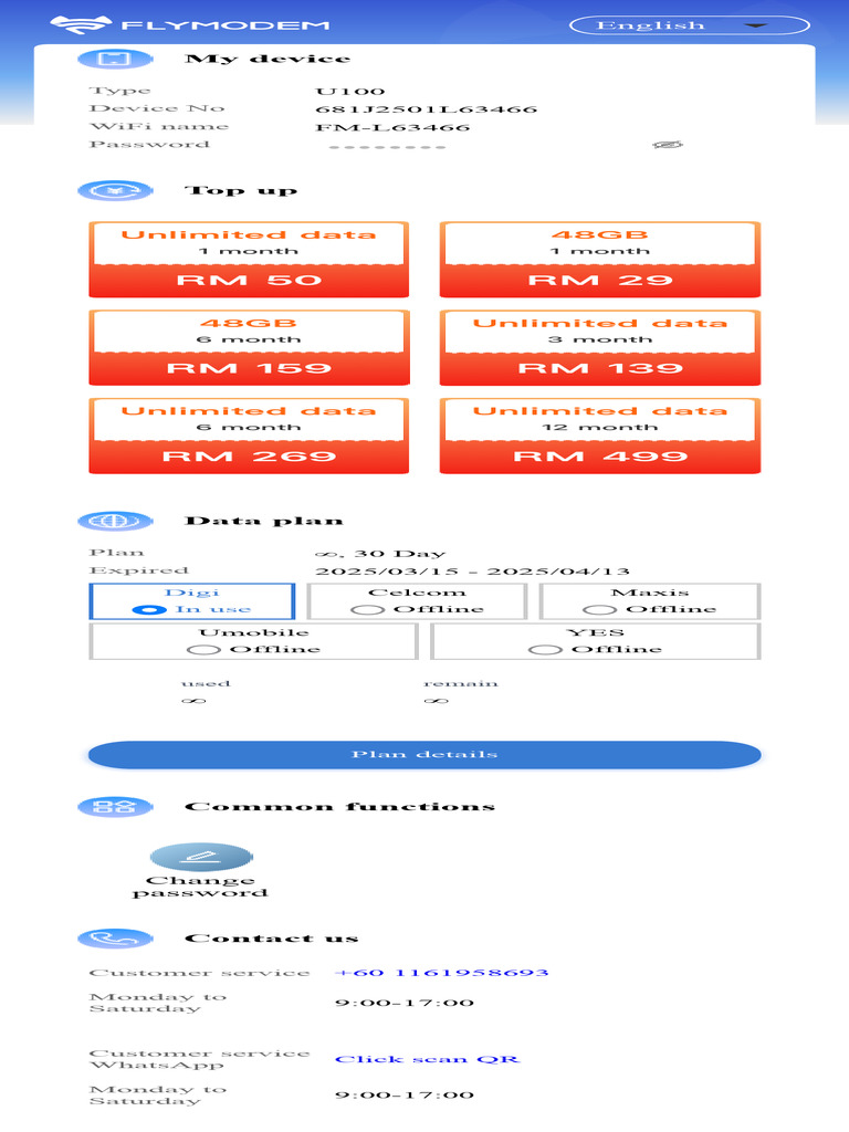 Flymodem U100 Data Plans Overview | PDF