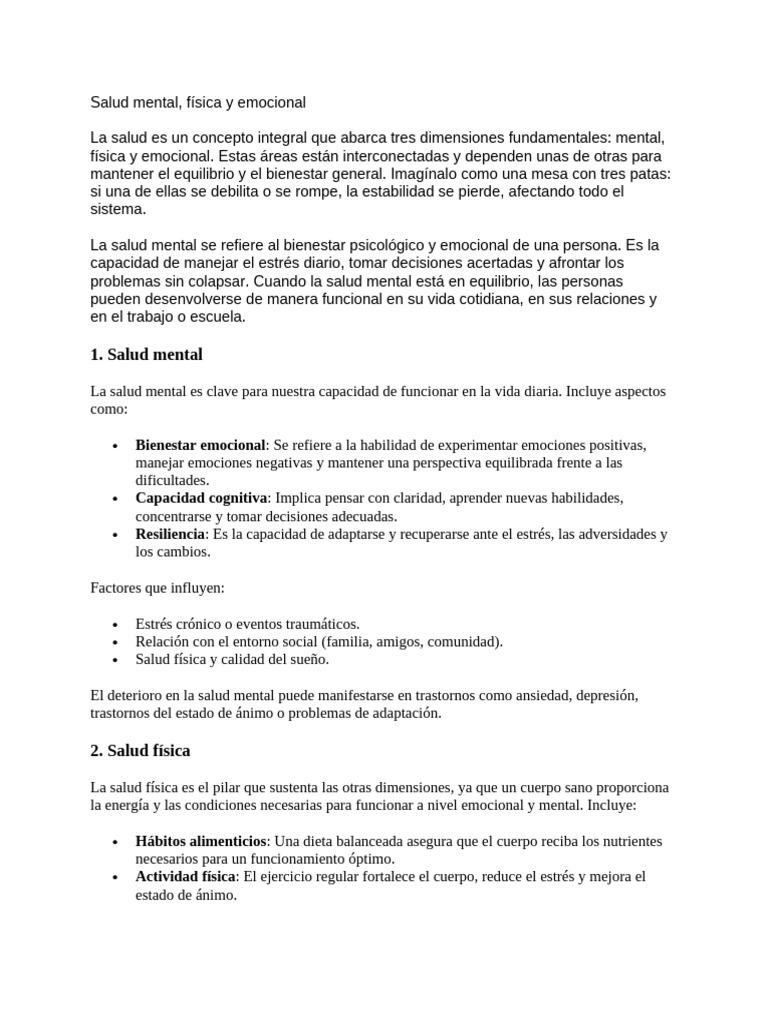 Salud Integral: Mental, Física y Emocional | PDF | Las emociones ...