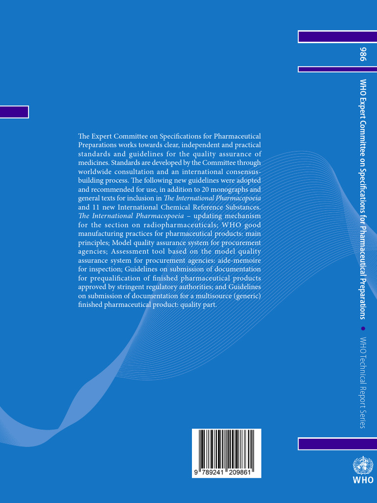 WHO TRS 986: Pharmaceutical Standards | PDF | Specification (Technical ...