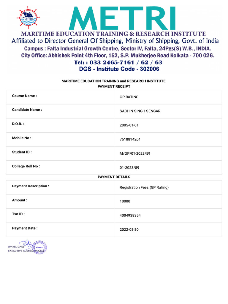 Maritime Education Training and Research Institute 1 | PDF