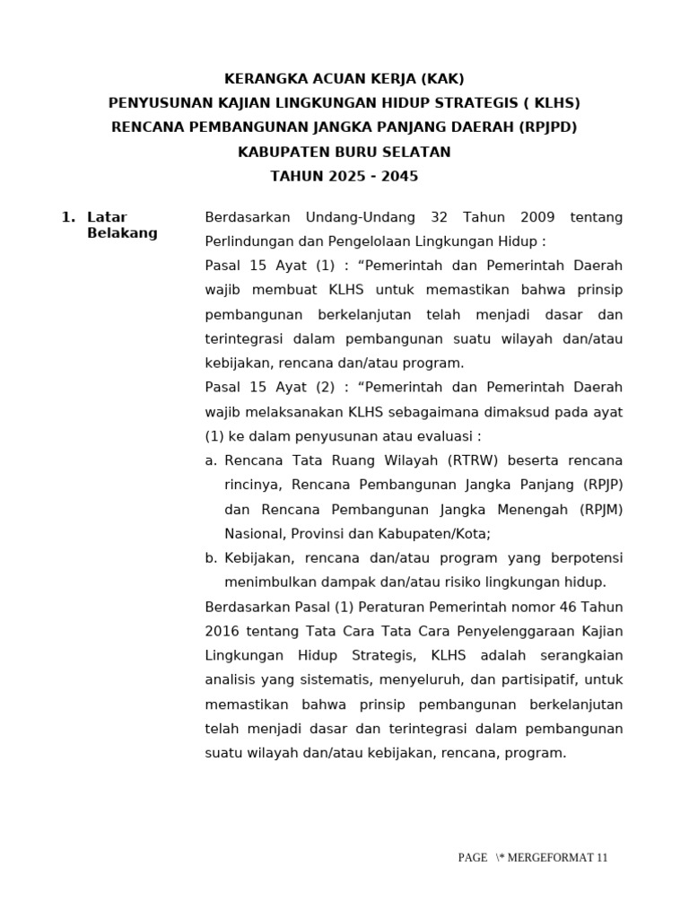 KLHS RPJPD Buru Selatan 2025-2045 | PDF
