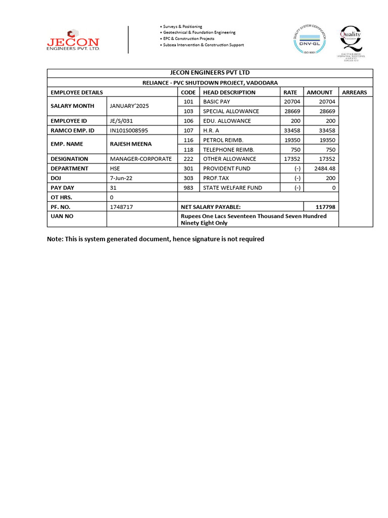 Salary Breakdown for JECON Engineers | PDF