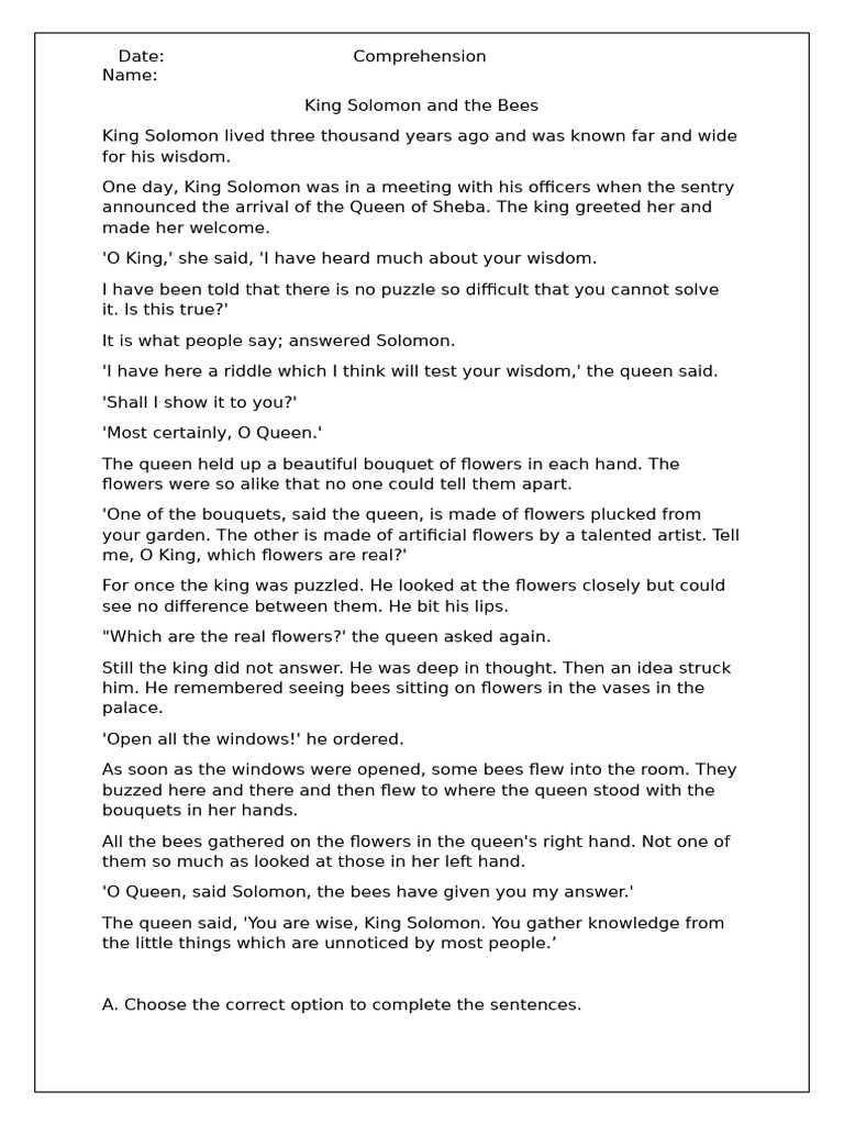 King Solomon and the Bees: A Riddle Solved | PDF | Solomons | Queen Of ...