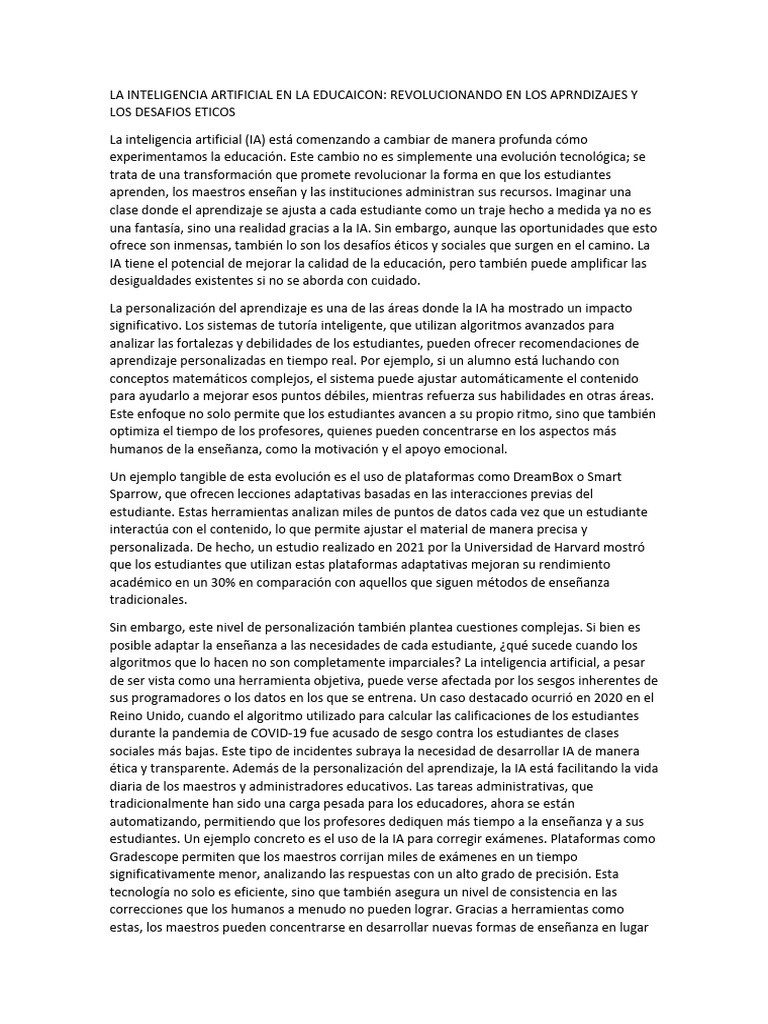 La Inteligencia Artificial en La Educaicon | PDF | Inteligencia ...