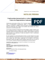 Conferencistas internacionales firmarán Carta a los Emprendedores Latinoamericanos 