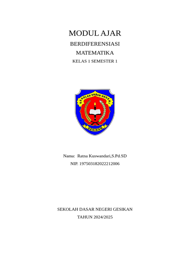 Modul Ajar Matematika Kelas 1 SD | PDF